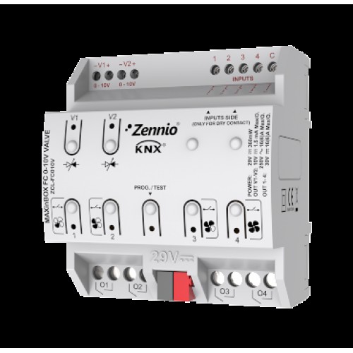 Zennio ZCL-FC010V MAXinBOX FC 0-10V VALVE/Контроллер KNX для 2/4-х трубных фанкойлов KNX арт. ZCL-FC010V