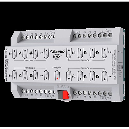 Zennio ZCL4FC2PV2 Контроллер фанкойла для 4 блоков 2-трубных фанкойлов MAXinBOX FANCOIL 4CH2P v2 арт. ZCL4FC2PV2