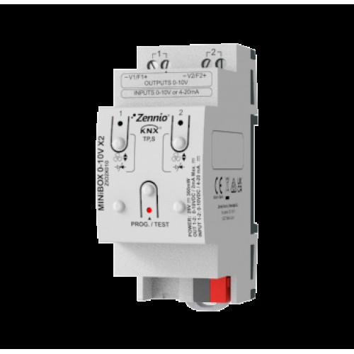 Zennio ZIO2X010 Многофункциональный привод с 2 входными/выходными аналоговыми каналами 0-10 В MINiBOX 0-10V X2* арт. ZIO2X010