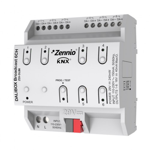 Zennio ZDI-DLB6 DALIBOX Broadcast 6CH / Интерфейс KNX-DALI, 6 каналов, 20 балластов каждый