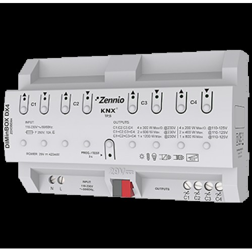 Zennio ZDIDBDX4 DIMinBOX DX4 / Диммер KNX универсальный (RLC, LED, CFL), 4-канальный арт. ZDIDBDX4